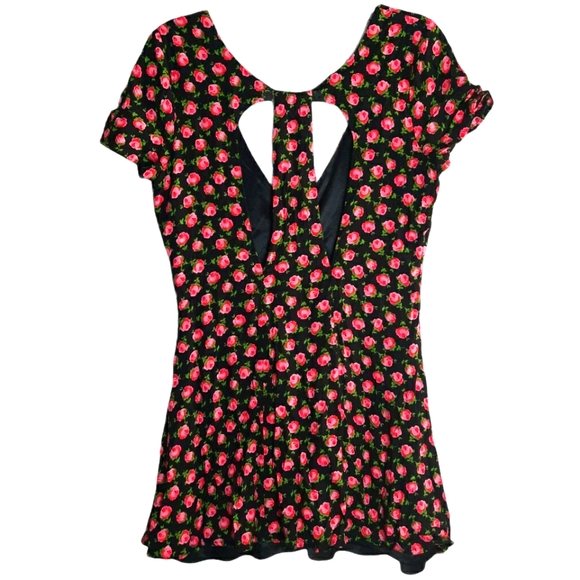 TOBI Black Red Floral Print Mini Dress Size M - Picture 2 of 15
